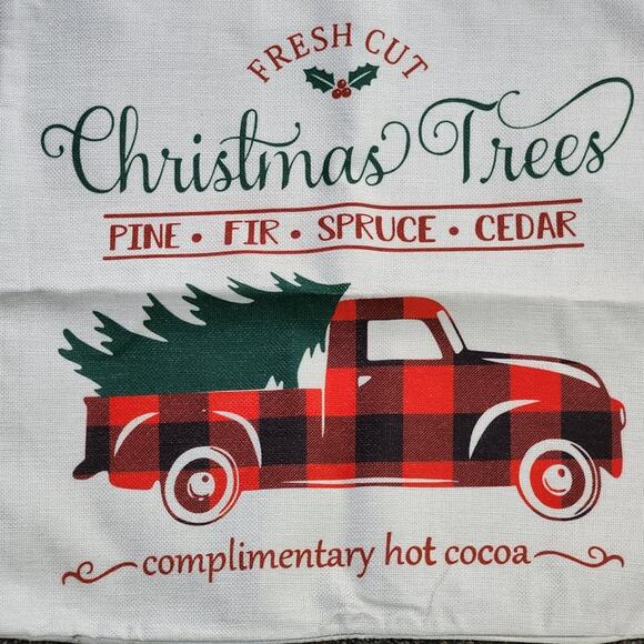 🎄 New Set of 4 Christmas Holiday Pillow Covers Buffalo Check Plaid Truck Farm - Picture 3 of 6
